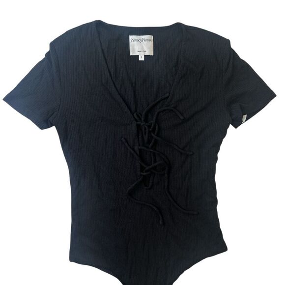 2 for $30 REVOLVE PRIVACY PLEASE Xenia Black Lace-Up Bodysuit - Picture 4 of 13